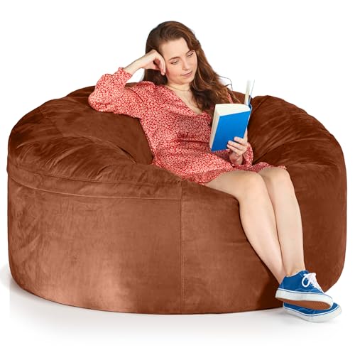 Green Bean Jumbo Max Riesensitzsack mit Memory-Schaum Flockenfüllung – Sitzsack XXL aus flauschigem Velours in 5ft (150x120cm) Braun – Indoor Lounge-Sitzsack waschbar & gemütlich von Green Bean
