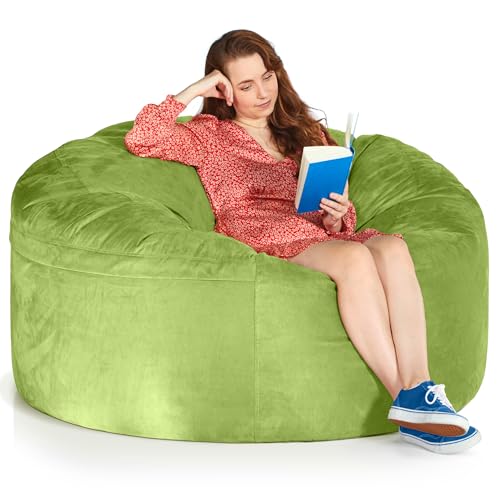 Green Bean Jumbo Max Riesensitzsack mit Memory-Schaum Flockenfüllung – Sitzsack XXL aus flauschigem Velours in 5ft (150x120cm) Grün – Indoor Lounge-Sitzsack waschbar & gemütlich von Green Bean