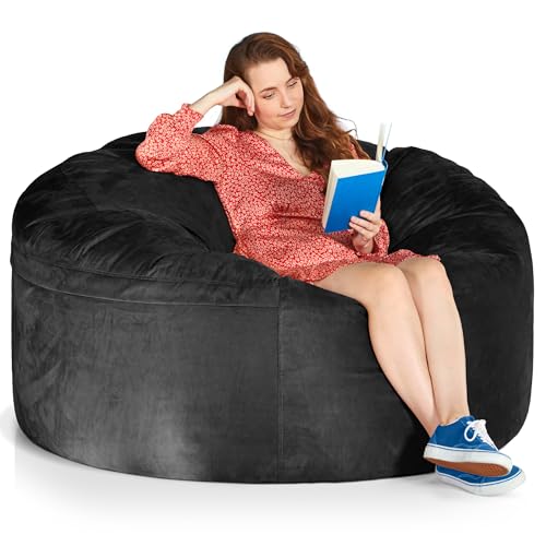 Green Bean Jumbo Max Riesensitzsack mit Memory-Schaum Flockenfüllung – Sitzsack XXL aus flauschigem Velours in 5ft (150x120cm) Schwarz – Indoor Lounge-Sitzsack waschbar & gemütlich von Green Bean