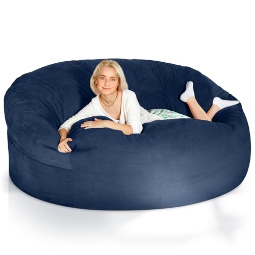 Green Bean Jumbo Max Riesensitzsack mit Memory-Schaum Flockenfüllung – Sitzsack XXL aus flauschigem Velours in 6ft (180x120cm) Dunkelblau – Indoor Lounge-Sitzsack waschbar & gemütlich von Green Bean