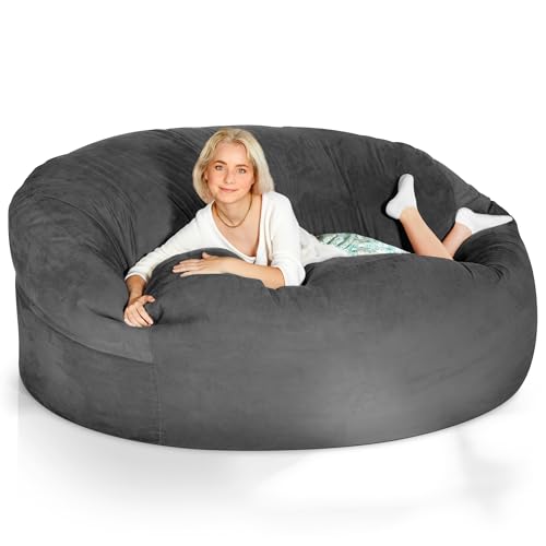 Green Bean Jumbo Max Riesensitzsack mit Memory-Schaum Flockenfüllung – Sitzsack XXL aus flauschigem Velours in 6ft (180x120cm) Dunkelgrau – Indoor Lounge-Sitzsack waschbar & gemütlich von Green Bean