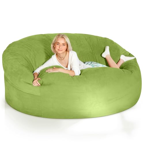Green Bean Jumbo Max Riesensitzsack mit Memory-Schaum Flockenfüllung – Sitzsack XXL aus flauschigem Velours in 6ft (180x120cm) Grün – Indoor Lounge-Sitzsack waschbar & gemütlich von Green Bean