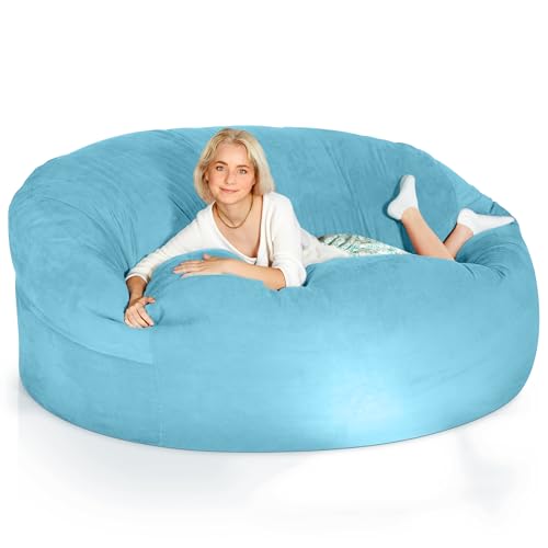 Green Bean Jumbo Max Riesensitzsack mit Memory-Schaum Flockenfüllung – Sitzsack XXL aus flauschigem Velours in 6ft (180x120cm) Hellblau – Indoor Lounge-Sitzsack waschbar & gemütlich von Green Bean