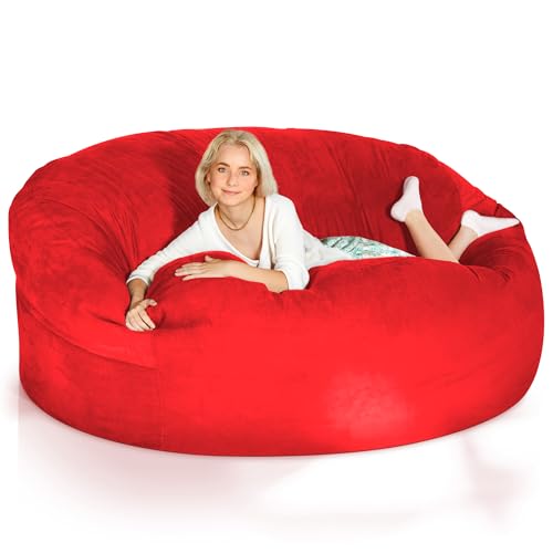 Green Bean Jumbo Max Riesensitzsack mit Memory-Schaum Flockenfüllung – Sitzsack XXL aus flauschigem Velours in 6ft (180x120cm) Rot – Indoor Lounge-Sitzsack waschbar & gemütlich von Green Bean
