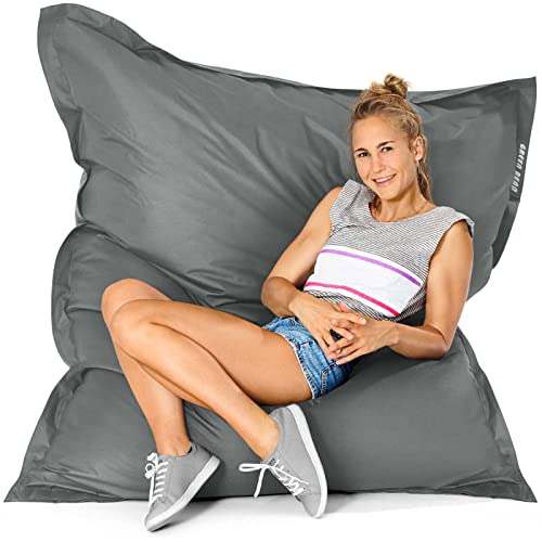 Green Bean© Outdoor Sitzsack XXL 140x180cm 380 Liter Kinder & Erwachsene Bean Bag EPS Perlen Füllung Riesensitzsack Groß Liegekissen Waschbar Wetterfest Lounge Chair Sitzkissen Bodenkissen Grau von Green Bean