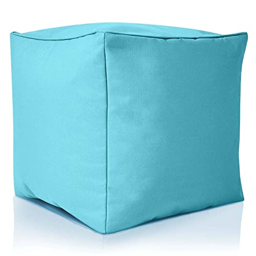 Green Bean Outdor Pouf-Hocker 40x40x40cm mit EPS-Perlen Füllung - Erweiterung & Addon für Sitzsäcke: Fußhocker Fußkissen - Bodenkissen Kinder & Erwachsene - Fußablage Sitzkissen Aquamarin von Green Bean
