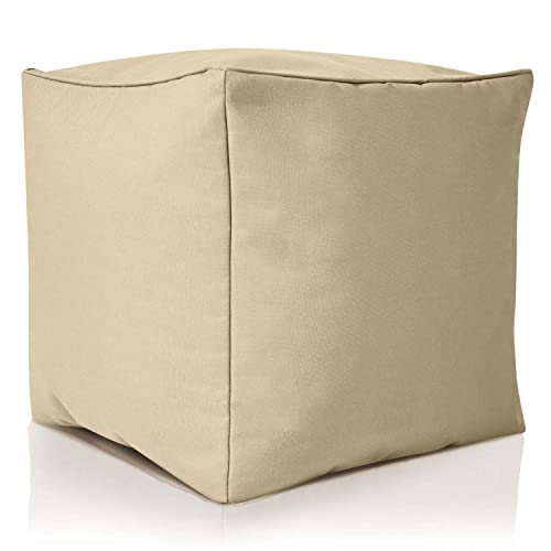 Green Bean Outdor Pouf-Hocker 40x40x40cm mit EPS-Perlen Füllung - Erweiterung & Addon für Sitzsäcke: Fußhocker Fußkissen - Bodenkissen Kinder & Erwachsene - Fußablage Sitzkissen Beige von Green Bean