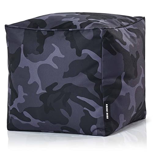 Green Bean Outdor Pouf-Hocker 40x40x40cm mit EPS-Perlen Füllung - Erweiterung & Addon für Sitzsäcke: Fußhocker Fußkissen - Bodenkissen Kinder & Erwachsene - Fußablage Sitzkissen Camouflage Schwarz von Green Bean