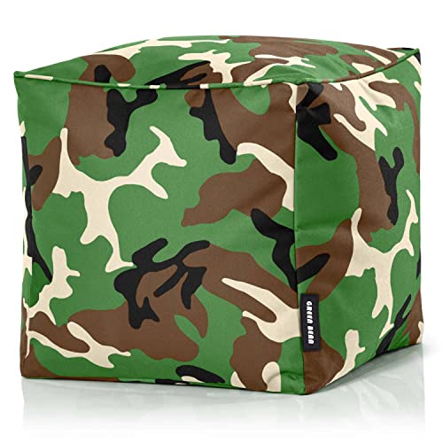 Green Bean Outdor Pouf-Hocker 40x40x40cm mit EPS-Perlen Füllung - Erweiterung & Addon für Sitzsäcke: Fußhocker Fußkissen - Bodenkissen Kinder & Erwachsene - Fußablage Sitzkissen Camouflage Grün von Green Bean