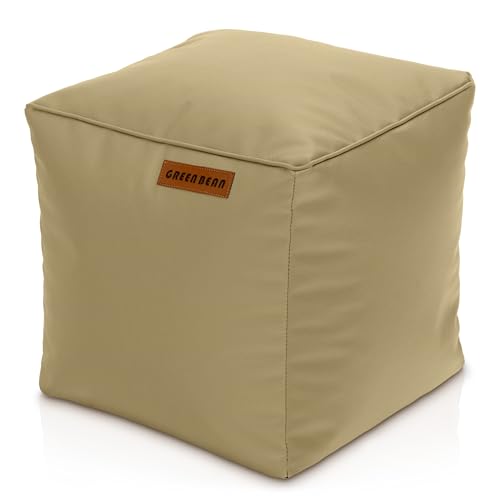 Green Bean Sitzhocker aus Kunstleder - Pouf mit EPS Perlen Füllung - 40 x 40 cm - perfekte Ergänzung zum Sitzsack - Sitzwürfel Sitzkissen Hocker Fußhocker - helles Kamel von Green Bean
