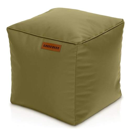 Green Bean Sitzhocker aus Kunstleder - Pouf mit EPS Perlen Füllung - 40 x 40 cm - perfekte Ergänzung zum Sitzsack - Sitzwürfel Sitzkissen Hocker Fußhocker - verwelktes Grün von Green Bean