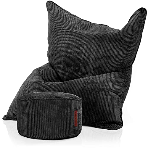 Green Bean Sitzsack + Pouf im Set - XXL Riesensitzsack mit passenden Fußhocker | EPS Füllung Bean Bag Bodenkissen Liegekissen Sitzkissen Indoor Drinnen Waschbar Schwarz Green Bean Sitzsack + Pouf im Set - XXL Riesensitzsack mit passenden Fußhocker | EPS Füllung Bean Bag Bodenkissen Liegekissen Sitzkissen Indoor Drinnen Waschbar Schwarz von Green Bean