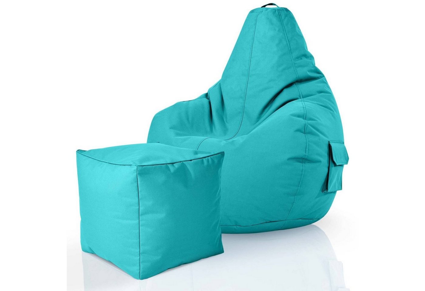 Green Bean Sitzsack Cozy+Cube (2er Set Sitzsack + Hocker - fertig befüllt - robust waschbar schmutzabweisend -, Kinder & Erwachsene Bean Bag Bodenkissen), Lounge Sitzhocker Relax-Sessel Gamer Gamingstuhl Pouf von Green Bean