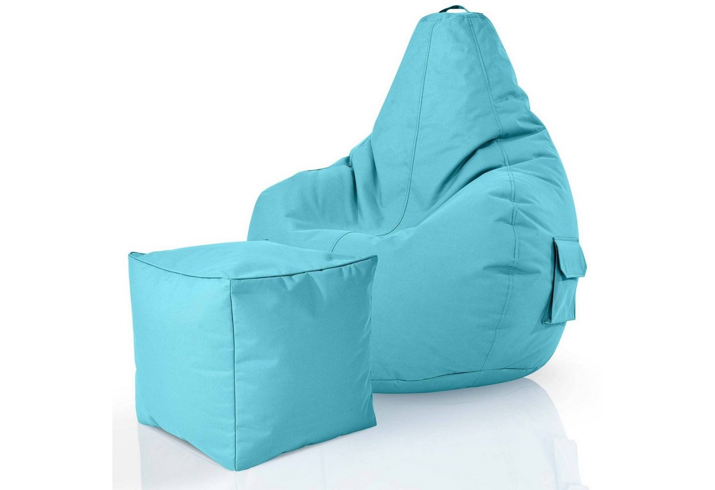 Green Bean Sitzsack Cozy+Cube (2er Set Sitzsack + Hocker - fertig befüllt - robust waschbar schmutzabweisend -, Kinder & Erwachsene Bean Bag Bodenkissen), Lounge Sitzhocker Relax-Sessel Gamer Gamingstuhl Pouf von Green Bean