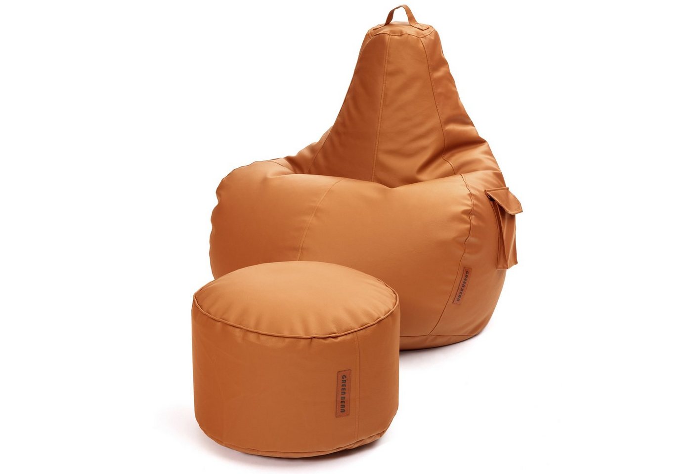 Green Bean Sitzsack Gaming mit Rückenlehne inkl. passenden Pouf (aus Kunstleder, Indoor und Outdoor geeignet), Couch Kissen Riesensitzsack Lounge Chair Hocker Bean Bag Kissen von Green Bean