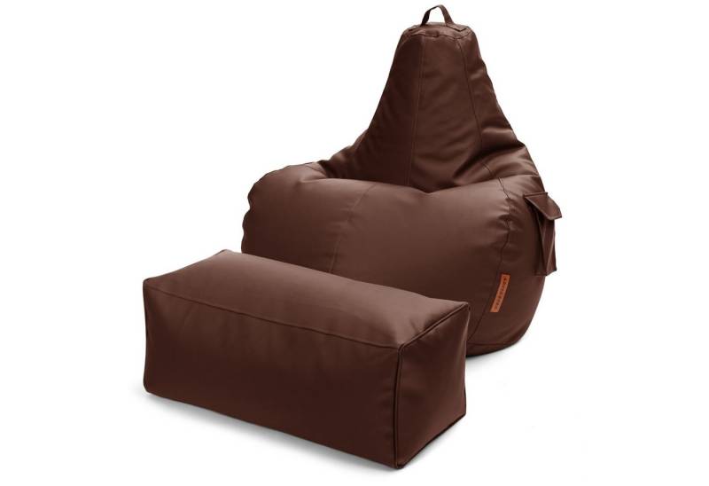 Green Bean Sitzsack Gaming mit Rückenlehne inkl. passenden Pouf (aus Kunstleder, Indoor und Outdoor geeignet), Couch Kissen Riesensitzsack Lounge Chair Hocker Bean Bag Kissen von Green Bean