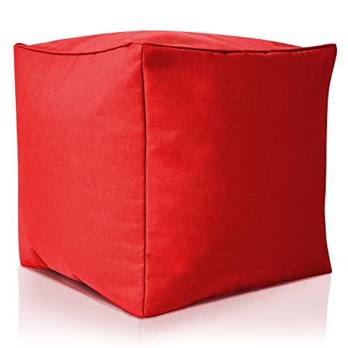 Green Bean Sitzsack-Hocker 40x40x40cm mit EPS-Perlen Füllung - Fußhocker Fußkissen Sitz-Pouf für Sitzsäcke - Bodenkissen für Kinder und Erwachsene - Fußablage Sitzkissen Sitzhocker Rot von Green Bean