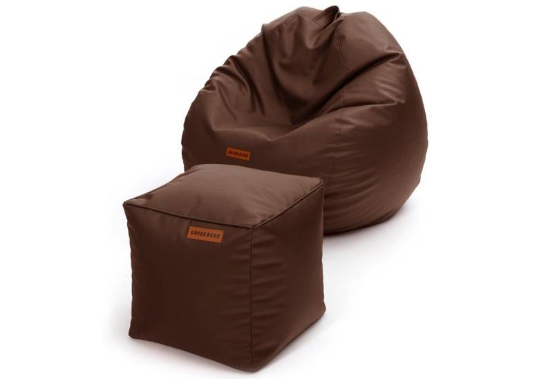 Green Bean Sitzsack XXL + Pouf als Set aus Kunstleder (Indoor / Outdoor, 3x Farben und verschiedene Kombinationen), Couch Kissen Riesensitzsack Lounge Chair Gamingstuhl Hocker Fußschemel von Green Bean