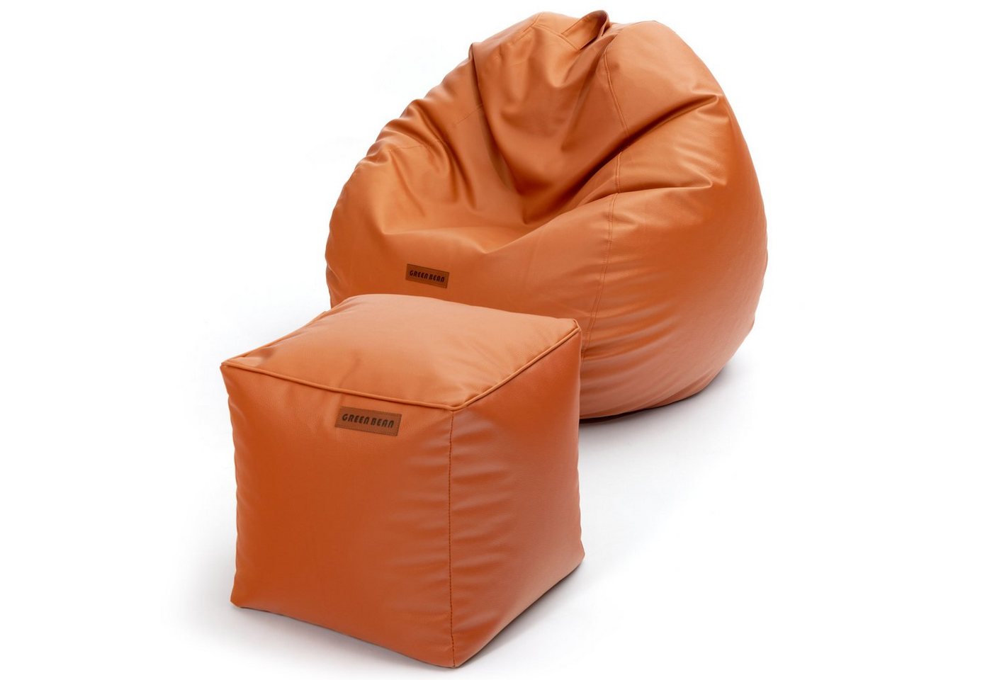 Green Bean Sitzsack XXL + Pouf als Set aus Kunstleder (Indoor / Outdoor, 3x Farben und verschiedene Kombinationen), Couch Kissen Riesensitzsack Lounge Chair Gamingstuhl Hocker Fußschemel von Green Bean