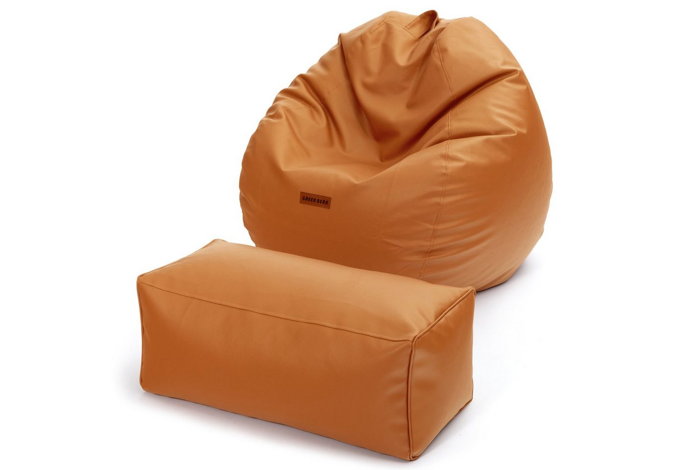 Green Bean Sitzsack XXL + Pouf als Set aus Kunstleder (Indoor / Outdoor, 3x Farben und verschiedene Kombinationen), Couch Kissen Riesensitzsack Lounge Chair Gamingstuhl Hocker Fußschemel von Green Bean