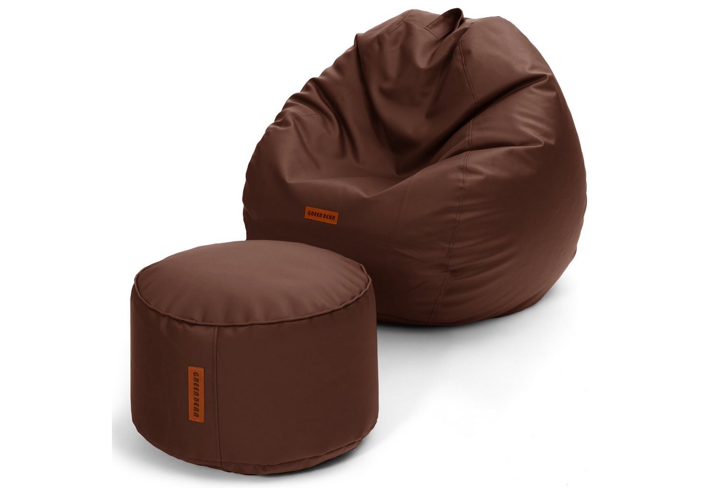 Green Bean Sitzsack XXL + Pouf als Set aus Kunstleder (Indoor / Outdoor, 3x Farben und verschiedene Kombinationen), Couch Kissen Riesensitzsack Lounge Chair Gamingstuhl Hocker Fußschemel von Green Bean