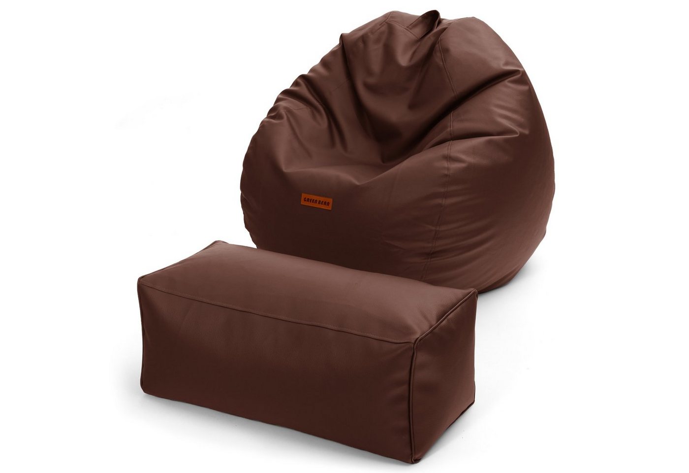 Green Bean Sitzsack XXL + Pouf als Set aus Kunstleder (Indoor / Outdoor, 3x Farben und verschiedene Kombinationen), Couch Kissen Riesensitzsack Lounge Chair Gamingstuhl Hocker Fußschemel von Green Bean