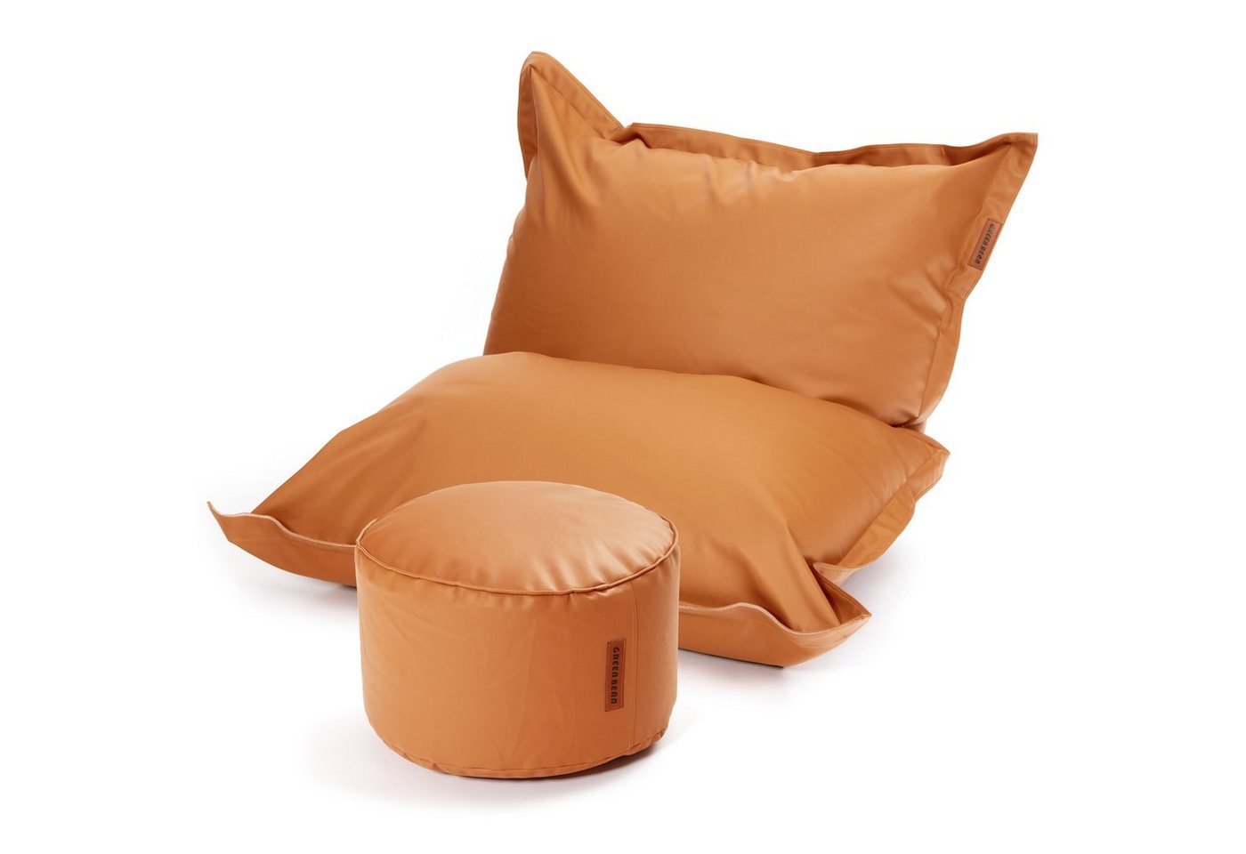 Green Bean Sitzsack XXL inklusive Pouf als Set aus Kunstleder (Indoor & Outdoor, abwaschbarer Bezug, mit), EPS Perlen Füllung ca. 180x140cm - Couch Kissen Riesensitzsack Lounge von Green Bean