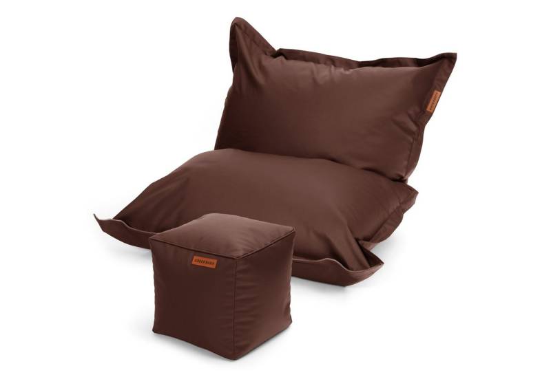 Green Bean Sitzsack XXL inklusive Pouf als Set aus Kunstleder (Indoor & Outdoor, abwaschbarer Bezug, mit), EPS Perlen Füllung ca. 180x140cm - Couch Kissen Riesensitzsack Lounge von Green Bean