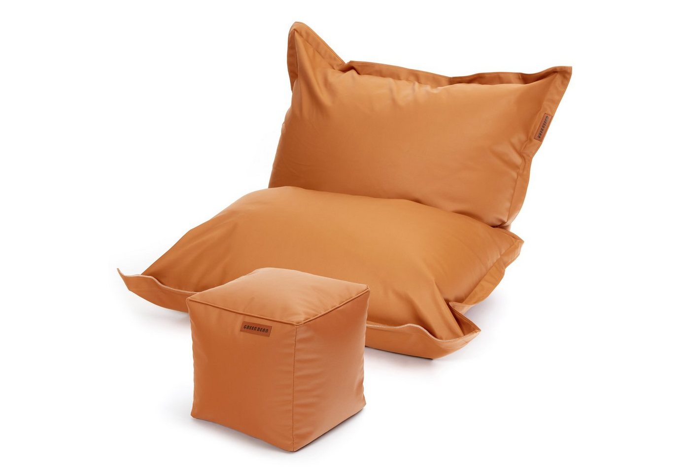 Green Bean Sitzsack XXL inklusive Pouf als Set aus Kunstleder (Indoor & Outdoor, abwaschbarer Bezug, mit), EPS Perlen Füllung ca. 180x140cm - Couch Kissen Riesensitzsack Lounge von Green Bean