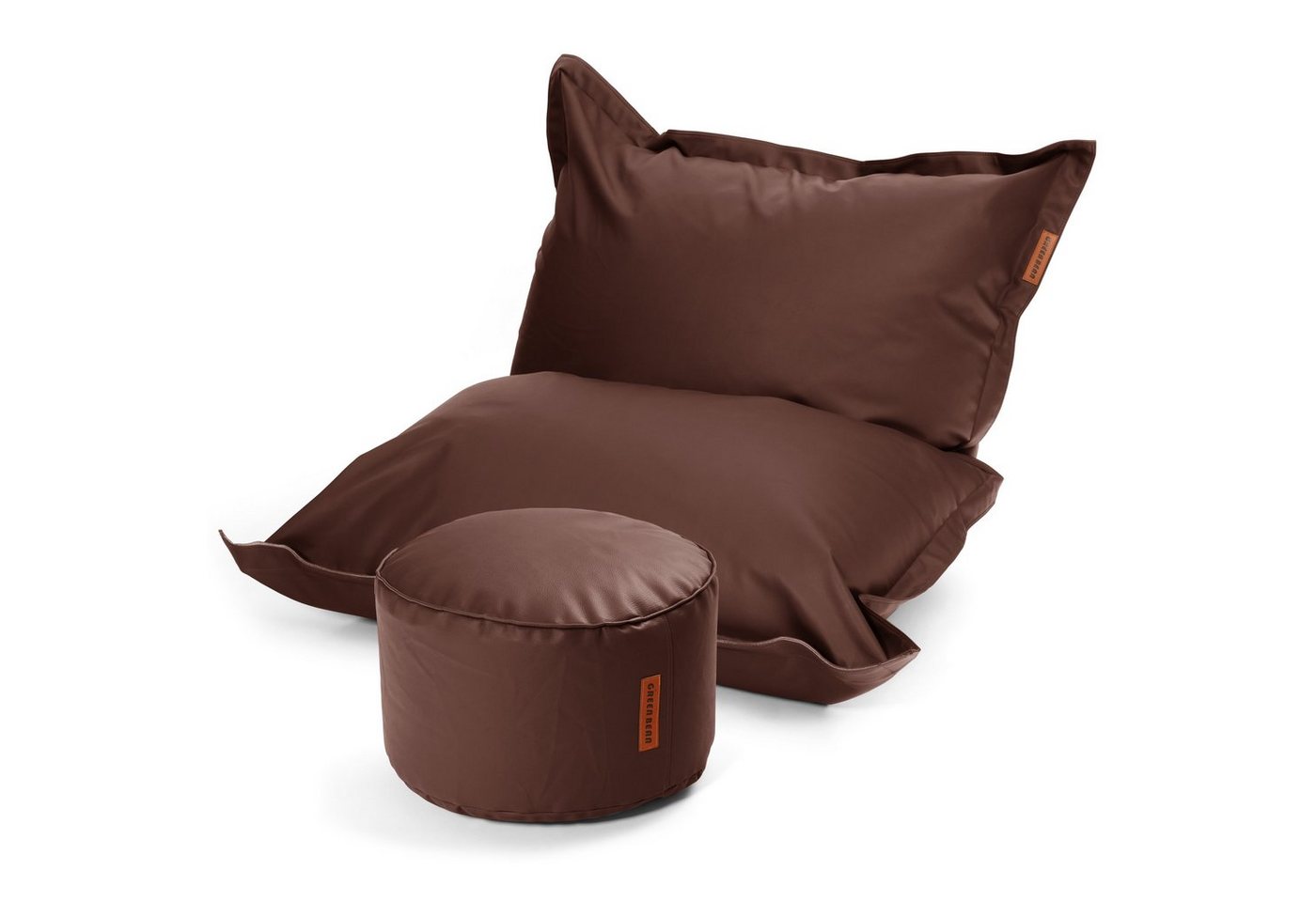 Green Bean Sitzsack XXL inklusive Pouf als Set aus Kunstleder (Indoor & Outdoor, abwaschbarer Bezug, mit), EPS Perlen Füllung ca. 180x140cm - Couch Kissen Riesensitzsack Lounge von Green Bean