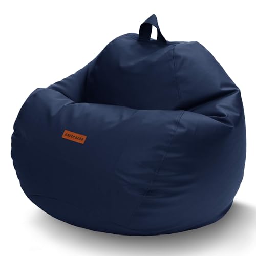 Green Bean Sitzsack aus Kunstleder mit EPS Perlen Füllung - 90 x 70 cm - Bean Bag Sitzkissen Sitzpuff Sitzsessel Bodenkissen Lounge - Dunkelblau von Green Bean