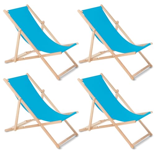 Green Blue 4er Set Liegestuhl klappbar aus Buchenholz | Sonnenliege ohne Armlehne für Garten, Strand & Terrasse | Verstellbare Rückenlehne, stabile Holz-Stellage, 110 kg Tragkraft (Hellblau) von Green Blue