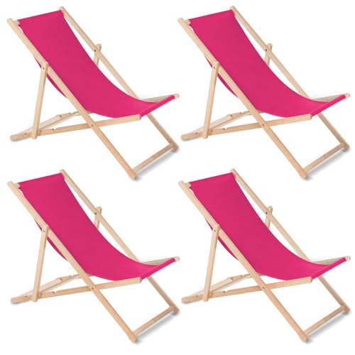 Green Blue 4er Set Liegestuhl klappbar aus Buchenholz | Sonnenliege ohne Armlehne für Garten, Strand & Terrasse | Verstellbare Rückenlehne, stabile Holz-Stellage, 110 kg Tragkraft (Rosa) von Green Blue