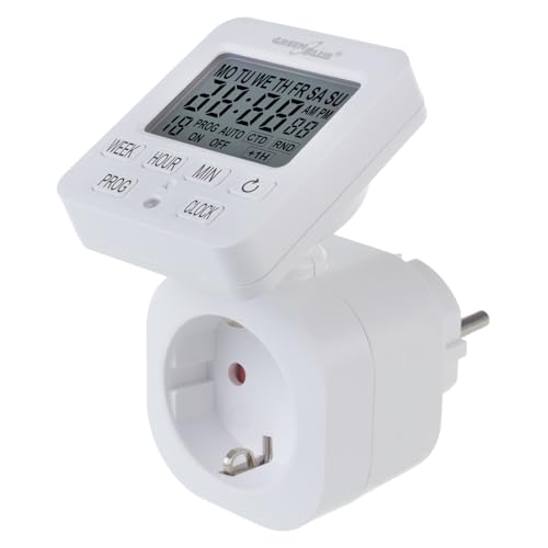 Green Blue Digitale Zeitschaltuhr Steckdose mit 18 individuell einstellbaren Programmen | max. Belastung 16A/3680W | LCD-Display, Zufallsfunktion, IP20 Schutzklasse für den Innenbereich von Green Blue