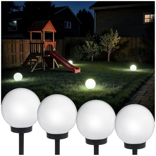 Green Blue GB121 4x Außensolarlampe Solarkugel Solarleuchte LED Leuchtkugel Garten Beleuchtung (Weiß, 4 Stück - 15 cm) von Green Blue