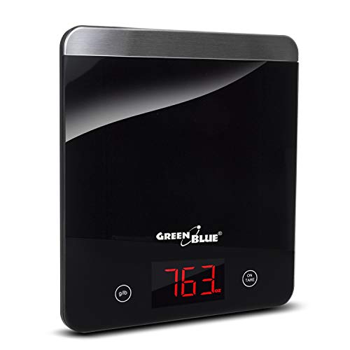 Green Blue GB171 Digitale Küchenwaage mit LED Display Digitalwaage Elektronische Waage bis 5kg min 1g Tara-Funktion (Schwarz) von Green Blue