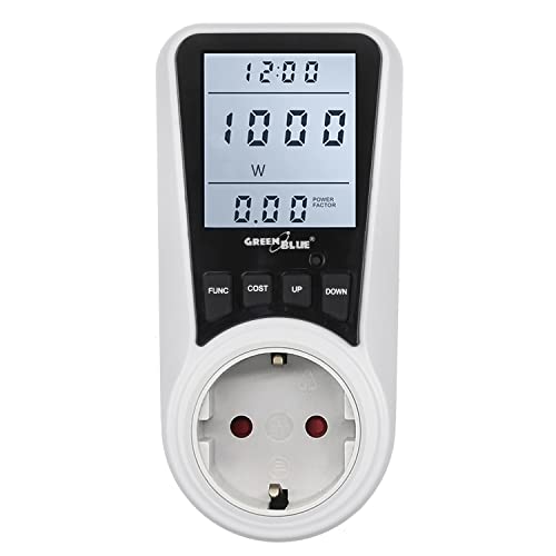 Green Blue GB350 F Energiekostenmessgerät Strommessgerät Stromverbrauch Energiekosten Messgerät Stromzähler Wattmeter Schuko Steckdose 7 Modi Max. Leistung 3680W von Green Blue