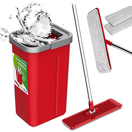 Green Blue GB870 MaxiClean Flachmopp Set mit 2 in 1 Putzeimer 5,7L Wischmop Set Bodenwischer Mopp Mop Reinigungssystem Reiniger 360° Drehbarer Moppkopf (Flach-Mopp und Eimer Set + 2X Ersatzbezüge) von Green Blue