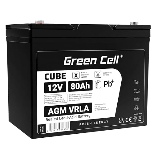 Green Cell® AGM 12V 80Ah Akku Vlies Batterie VRLA Blei Batterie Bleiakku Ersatzakku Akkubatterie Versorgungsbatterie Zyklenfest Wartungsfrei Yacht Boot Wohnwagen Reisemobil Solar Off-Grid von Green Cell