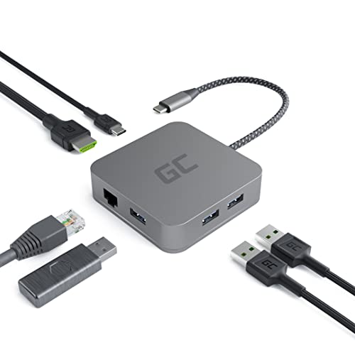 GC USB C Hub, Multiport Adapter für MacBook 6 in 1 MacBook Air Adapter Docking Station auf HDMI 4K, 3X USB 3.0, Ethernet, Power Delivery 87W für Dell für Lenovo und mehr Type-C Geräte von Green Cell