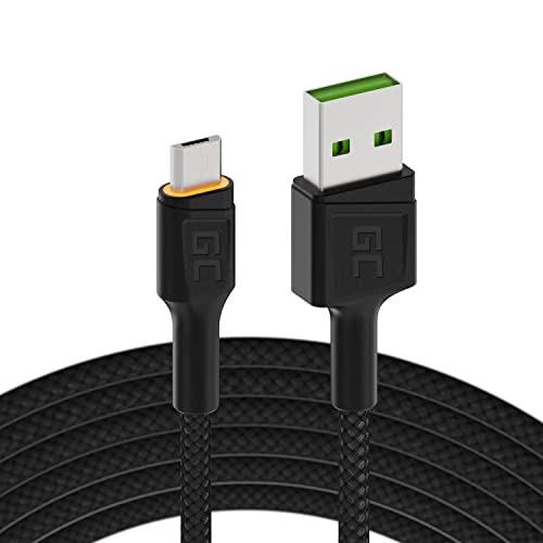 Green Cell Kabel USB-A - Micro USB 2m mit LED-Beleuchtung Ladekabel Schwarz Schnellladekabel High Speed Kompatibel mit Quick Charge 3.0 für Samsung, Xiaomi, Huawei, Kindle, Nexus, Android-Telefonen von Green Cell