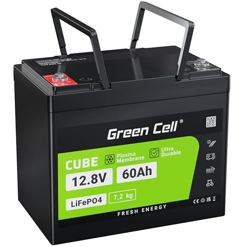 Green Cell LiFePO4 60Ah 12.8V Lithium-Batterie 768Wh Akku Eingebautes BMS, 10 Jahre Lebensdauer, über 5500+ Zyklen, für Solaranlage, Haushalt, Wohnmobil, Boot, Camping, Rollstuhl von Green Cell