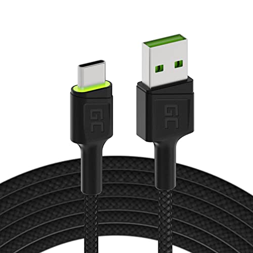 Green Cell Kabel USB-A - USB-C Typ-C 2m mit LED-Beleuchtung Ladekabel Schwarz Schnellladekabel Kompatibel mit Samsung Galaxy S23 S22 S21 S20 Ultra S10 S9 S8+ | Note 20 10 9 8 | Android-Telefonen von Green Cell