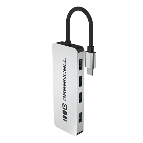 Green Cell USB-C HUB 4-in-1 Adapter, USB-C auf 4× USB-A 3.0, Aluminium Gehäuse, Datenübertragung bis 5 Gbit/s, Plug & Play, Verteiler kompatibel mit MacBook, Dell, Lenovo, HP, ASUS 15 cm Kabel von Green Cell