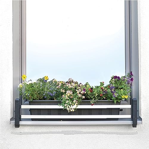 Blumenkasten Halterung Fensterbank außen, masu BASISSET, Blumenkastenhalterung ohne Bohren, sichert Blumentopf, Balkonkasten, Deko, ohne Beschädigung der Fassade (Anthrazit, ohne Dekorelemente) von Green Creations