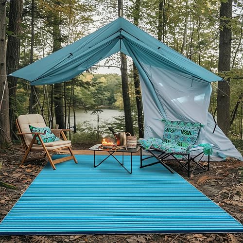 Green Decore Wendbare Camping- und Picknick-Teppiche aus recyceltem Kunststoff, perfekt für Garten, Terrasse, Picknick, Terrassendielen, Flecken- und wasserabweisend, Türkis, Blau, Grün, 270 x 360 cm von Green Decore