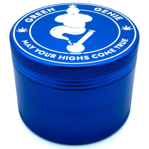Green Genie Premium Aluminium Grinder - Blau - ⌀63mm groß - inkl. Pollenschaber und hochwertiger Tragetasche von Green Genie may your highs come true