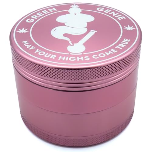 Green Genie Premium Aluminium Grinder - Pink - ⌀63mm groß - inkl. Pollenschaber und hochwertiger Tragetasche von Green Genie may your highs come true