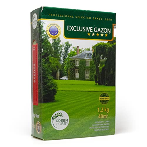 GREEN HOBBY EXCLUSIVE GAZON Profi Rasen, Neu-Einsaat, Robust & Winterhart, Für Hobby- und Profigärtner, Tiefgrüne Grassamen Dürreresistent 1,2kg von Green Hobby