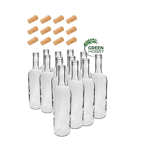 Green Hobby Wine bottle 750ml with cork glass bottle empty bottle liqueur wine (12 pieces with cork, white) von Green Hobby